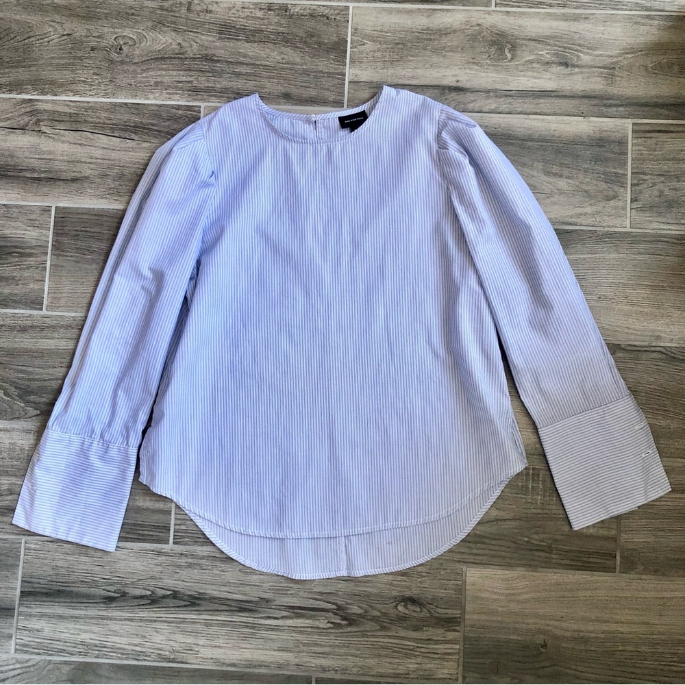 Who What Wear Blue and White Long Sleeve Blouse - Size Small